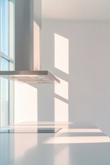 Fototapeta premium modern kitchen with sleek countertops minimalist cabinets and stainless steel appliances bathed in natural sunlight