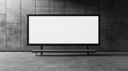 Blank billboard, concrete wall, empty bench, urban setting