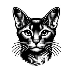 Fototapeta premium Detailed black and white illustration of a cat's head, showcasing intricate line work and a focused expression.