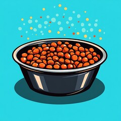 A black bowl brimming with orange lentils sitting on blue