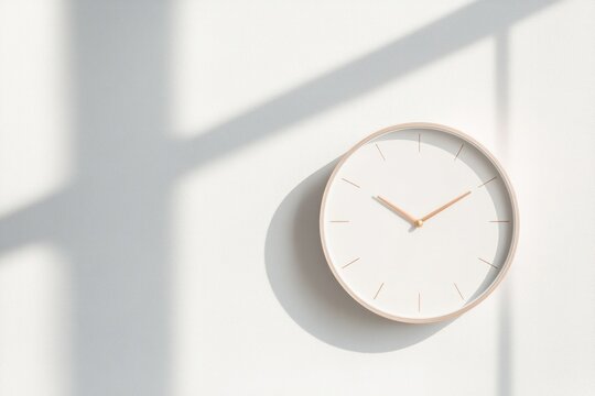 modern wall clock displayed in minimalist living room with soft daylight streaming through large