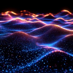 Obraz premium Glowing data waves, dark background, tech concept