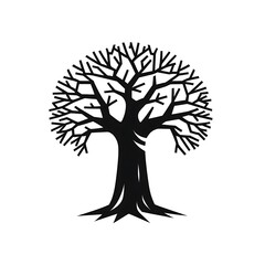 Silhouette of a bare tree with visible roots.