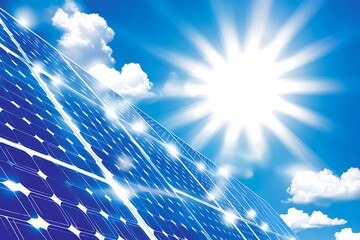 Solar panels under bright summer sky