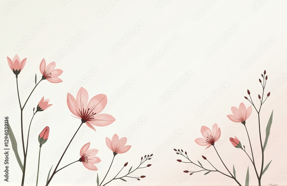 Aufkleber A Minimalist Vector Design Features A Subtle Abstract Background Adorned With Delicate Floral Elements And Gentle Lines Throughout.
