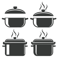 Stylized Cooking Pot Kitchenware Icons with Steam.