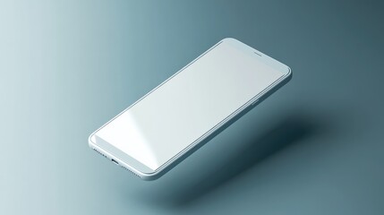 Levitating mobile phone mockup with a high-gloss finish, blank screen radiating soft light.