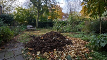 Obraz premium Autumnal Garden Compost Pile: A Backyard Scene