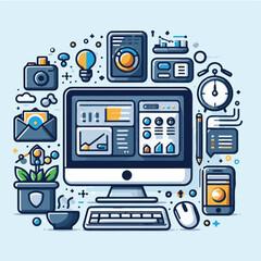 computer, technology, digital, business, communication, laptop, tech, device, design, pc, work, internet, office, web, desktop, monitor, employee, information, modern, data, electronic, vector, backgr