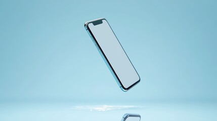 Levitating smartphone mockup with realistic reflections, blank screen for advertising templates.