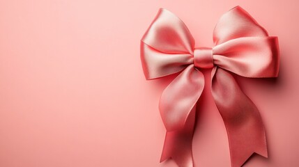 Elegant satin bow placed on a soft pastel pink background, delicate and luxurious