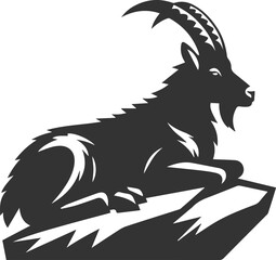 Fototapeta premium Goat lying down on a rock and legs tucked under animal vector silhouette