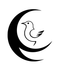 A Simple Stylized Illustration of a Bird and Moon.