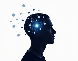 A Young Man with Network Connections Overlapping His Head, Concept of Brainpower and Neural Networks