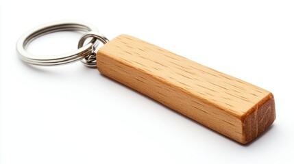 Fototapeta premium Engraved wooden keychain with a classic finish, isolated on a clean white backdrop