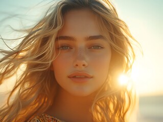 A portrait of a fair haired woman outdoors with sunlight