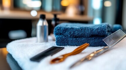 Barbershop Essentials: Close-up of Grooming Tools and Towels