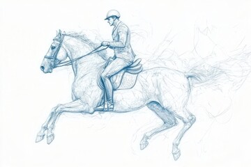 Obraz premium Dynamic Horse Rider in Fluid Motion Sketch Art Illustration