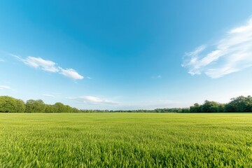 Fototapeta premium open field with green grass under clear blue sky perfect outdoor setting for engaging physical activities