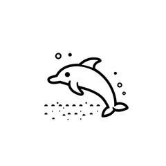 Dolphin swimming with water bubbles and sandy seabed