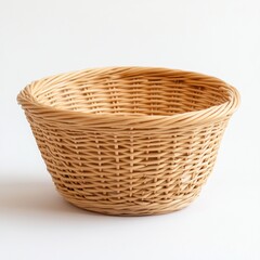 Fototapeta premium Empty woven wicker basket on white background
