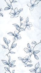 Light blue background with delicate line art flowers, vector illustration
