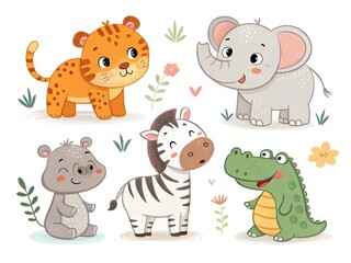 Cute and simple wild animal cartoons, perfect for kids' projects.