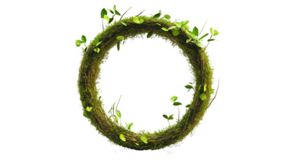 Decoration wreath green font letter O formed by green leaves plant nature elements cutout isolated on transparent background, PNG