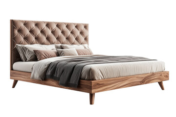 Modern Upholstered Headboard with Tufted Design: Isolated on Transparent Background