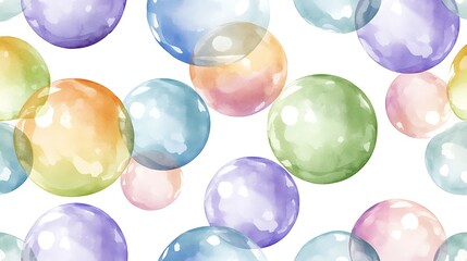 Watercolor Pastel Bubbles Seamless Pattern Colorful Soap Bubbles Background Illustration