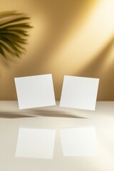 Floating blank cards create minimalist aesthetic, enhanced by so