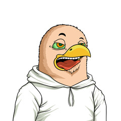 Humorous Cartoon Eagle Character Wearing a Hoodie on Black Background