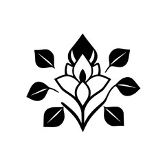 Black and white symmetrical floral motif, simplified minimalist depiction.