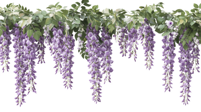 Purple hanging garland wisteria flower cutout on transparent background, PNG