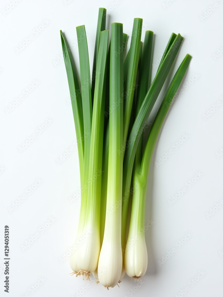 Aufkleber A Cluster Of Scallions Is Arranged Neatly On A Plain White Surface To Capture Their Delicate Appearance Photographically.