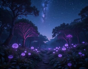 Fototapeta premium An ethereal cosmic grove of tranquility under a stellar sky