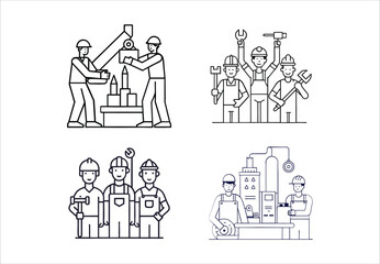 construction worker liner bandle art design . working people liner art 