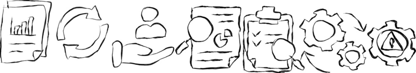 Incident management banner web icon for business process management in doodle, hand drawn style with icons of incident, process, detection, analysis, initial support, recovery and reporting