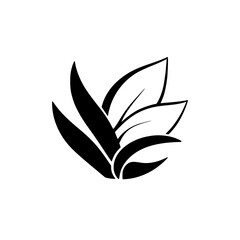 Black-and-white Illustration of a Plant, Leaves, and Lines on a White Background