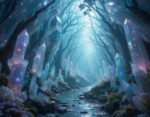 An ethereal crystal grove of harmonious reflections