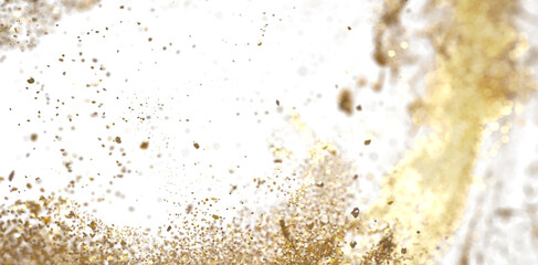 Gold Glitter Explosion on White Background
