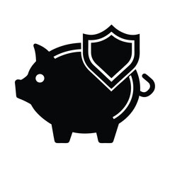 Dynamic piggy bank silhouette with shield design for business savings