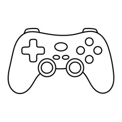 Video game controller vector illustration. Gaming joystick outline icon in doodle style. Black line art isolated on white background.