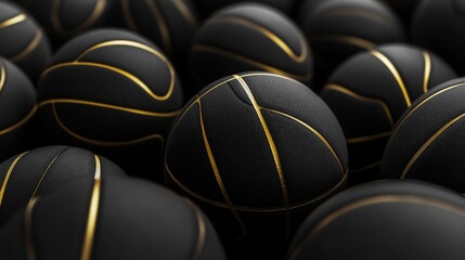 Fototapeta premium Where Sport Meets Opulence: A Sea of Black Spheres, Each Adorned with Golden Accents, Ready to Ignite the Spirit of Competition