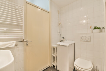 A sleek and minimalistic bathroom showcasing contemporary fixtures and a clean aesthetic, perfect for any modern home.