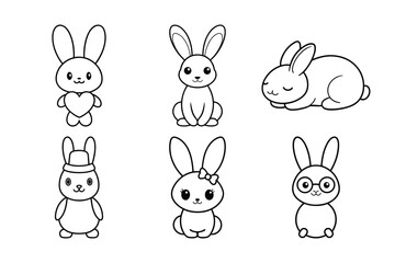 set of funny cartoon rabbits