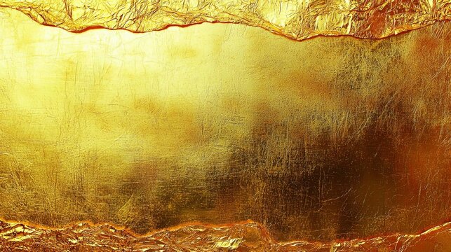 Gold texture metallic golden foil and shinny wrapping paper bright yellow wallpaper background for design decoration element