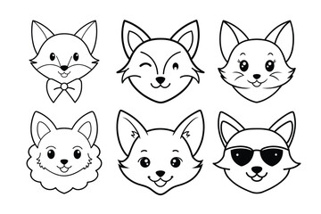 set of funny fox head