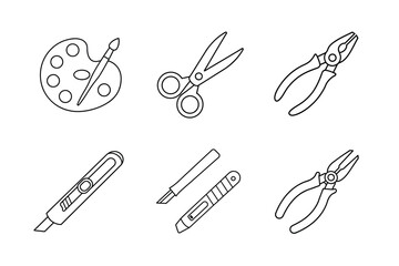 workshop icon line art set on white background 