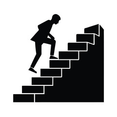 Determined individual ascending stairs to reach new heights in career growth